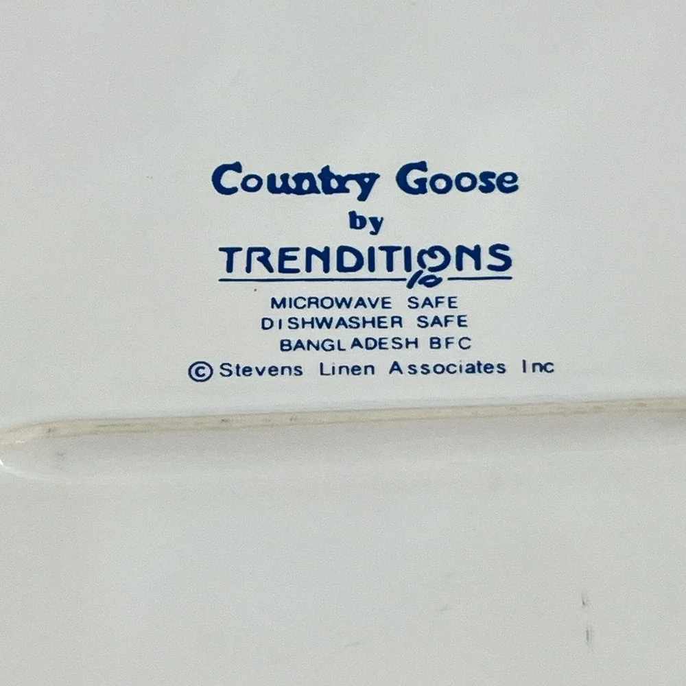 Vintage Country Goose by Trenditions Oval Serving Platter Blue White Farmhouse
